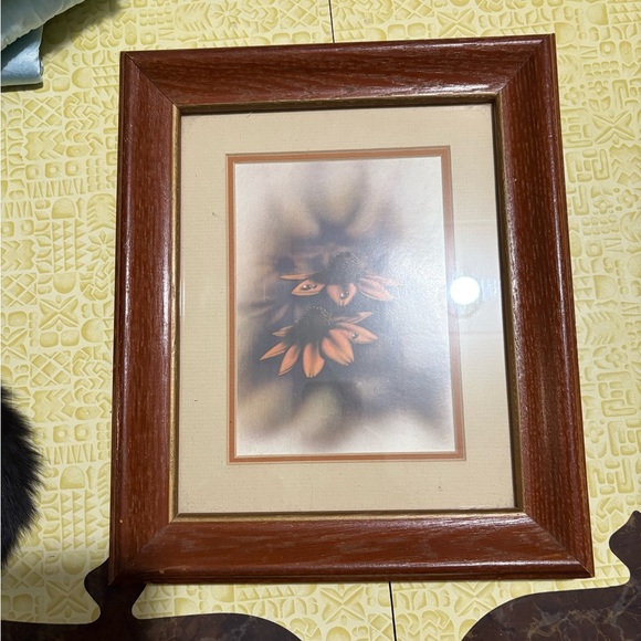 Vintage Wooden Frame with Floral Art - Picture 1 of 5